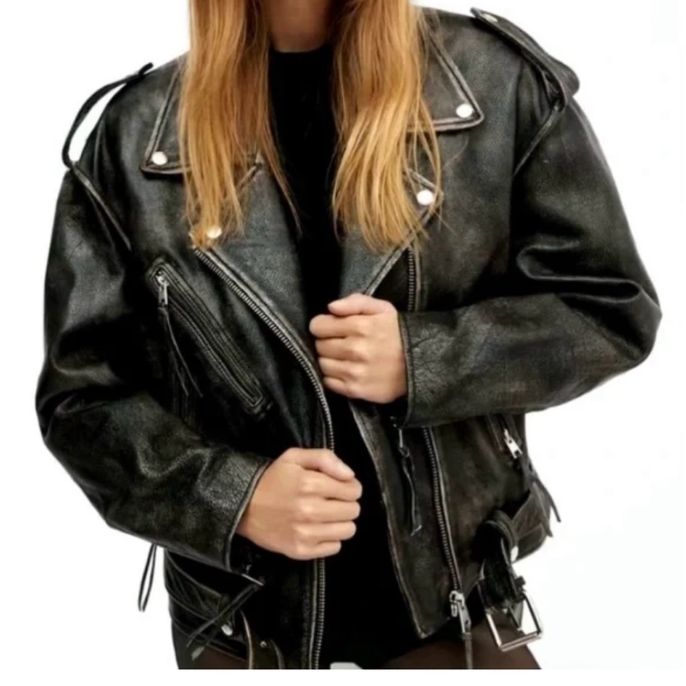 Mango Selection 100% Biker style Leather Jacket